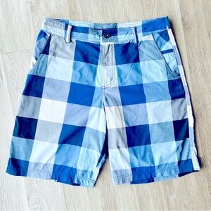 Lululemon Mens Kahuna Shorts size 36 Blue Plaid Check Golf Stretch Flat EUC